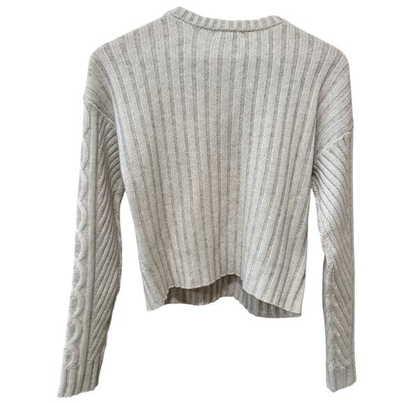 AQUA Cashmere Cable Knit Sweater XS Heathered Grey White - Picture 7 of 8